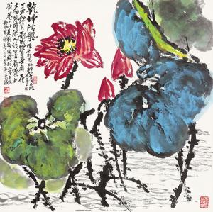 泼彩荷花 大羽合作69x68