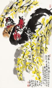 迎春双鸡 大羽合作83x49
